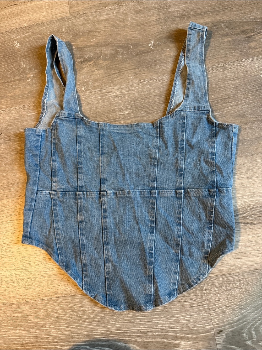 Denim Structured Corset Tank Top in Light Blue